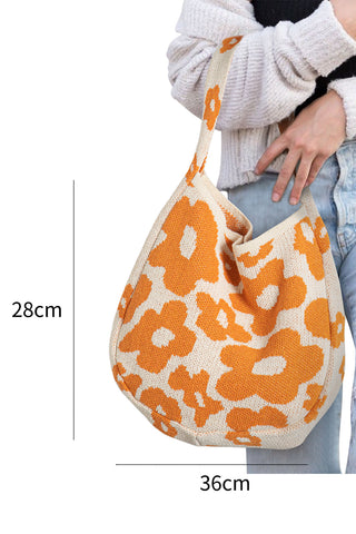 Flower Print Knitted Shoulder Bag