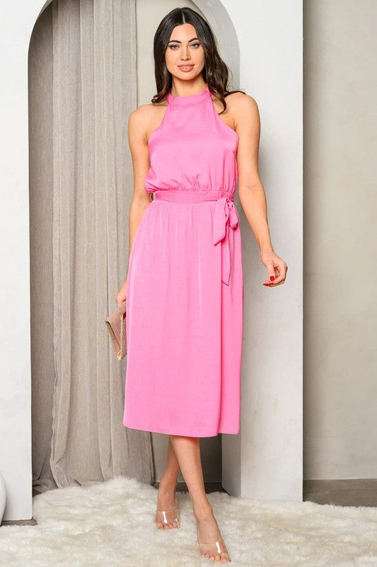 Precious in Pink Halter Midi Dress